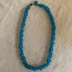 Vintage W. Germany Blue & Green Bead Cluster Necklace
